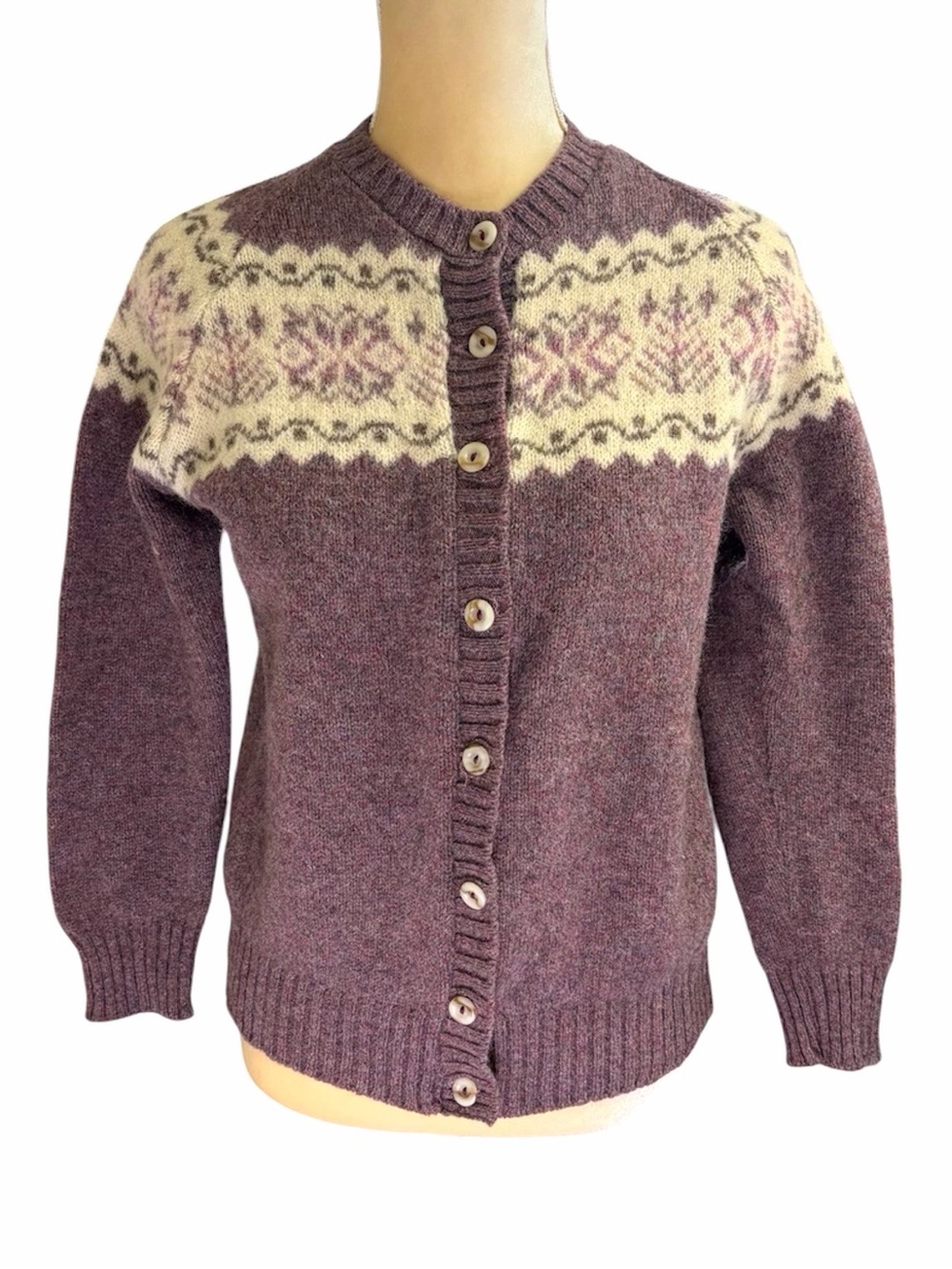 Vintage Made In Scotland Wool Fair Isle Cardigan Sweater